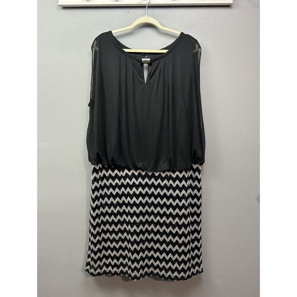 Perceptions Woman Dress Womens 22W Black White Zigzag Metallic Sheath Party Chic - Picture 1 of 10